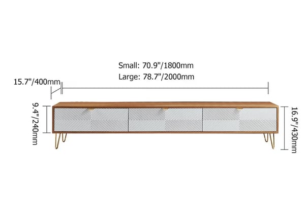 Modern Nordic Wooden TV Stand Fluted Design White & Gold with 3 Drawer