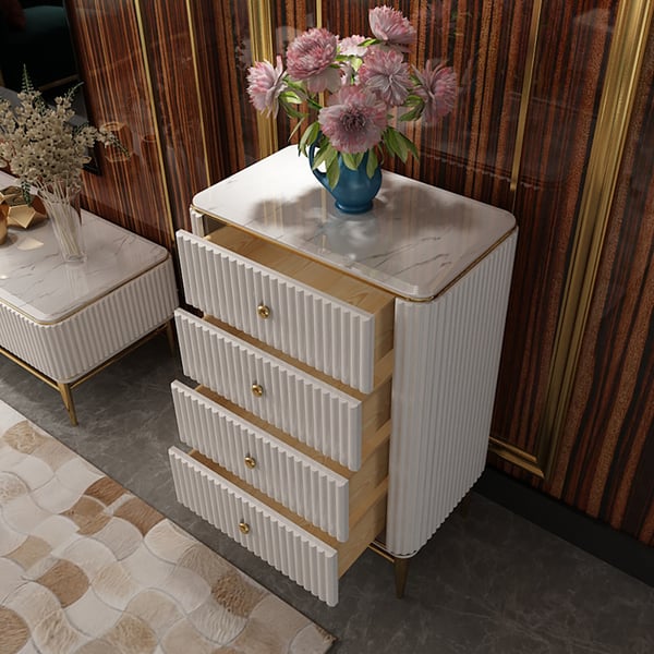 Bline Chest Light Luxurious White & Gold 5-Drawer Dresser