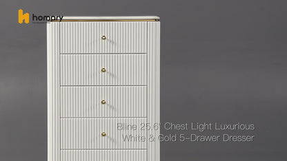 Bline Chest Light Luxurious White & Gold 5-Drawer Dresser