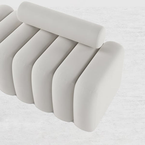 Modern Line Tufted Bench Upholstered Bench with Round Back White