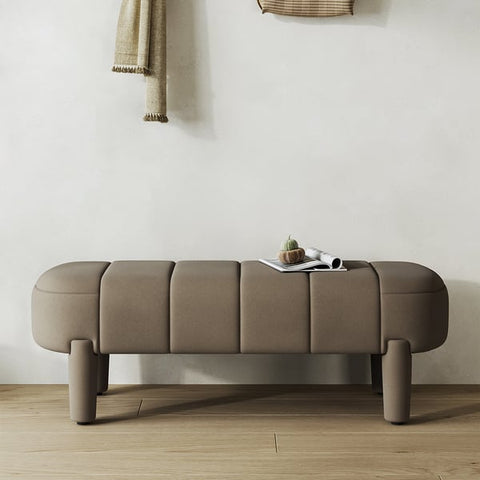 Modern Line Tufted Entryway Bench Coffee Velvet Upholstered Bench with 4 Legs