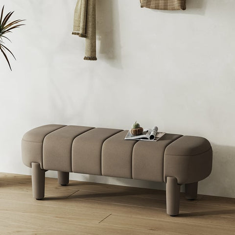Modern Line Tufted Entryway Bench Coffee Velvet Upholstered Bench with 4 Legs