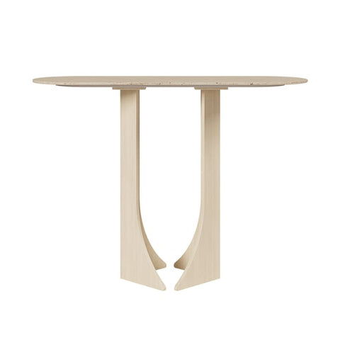 Oval Travertine Stone Console Table Modern Entryway Table with Abstract Base