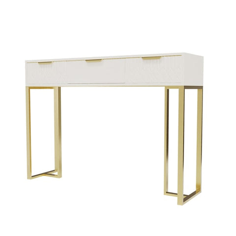 Aro White & Gold Modern Console Table Rectangular Accent Table Entryway Drawers