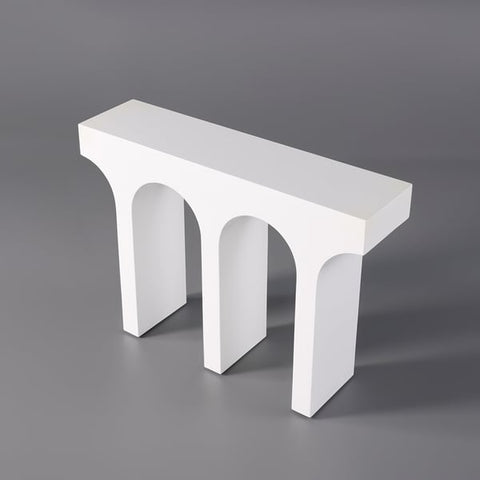Japandi Narrow White Console Table with Pedestal Wood Entryway Table