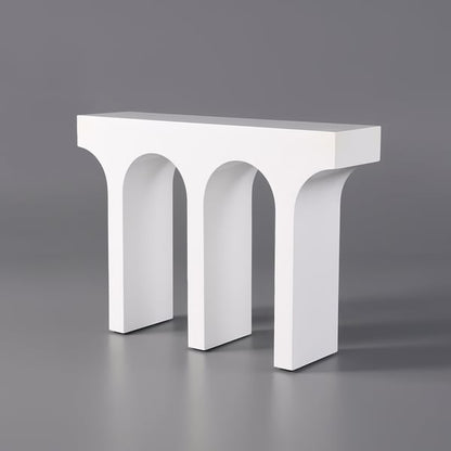 Japandi Narrow White Console Table with Pedestal Wood Entryway Table