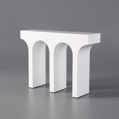 Japandi Narrow White Console Table with Pedestal Wood Entryway Table