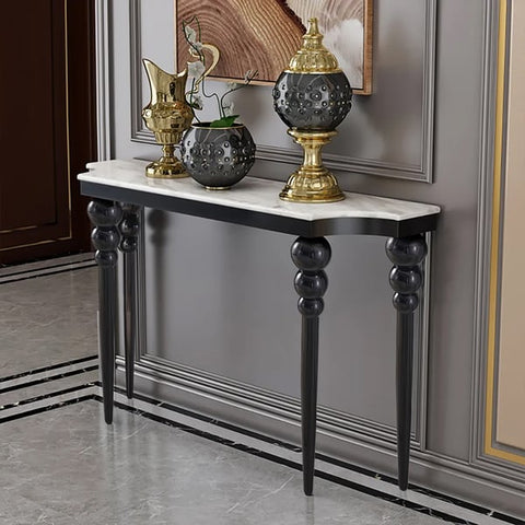 White Marble Console Table Narrow Entryway Table Stainless Steel Legs