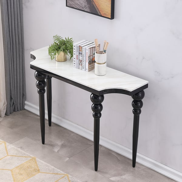 White Marble Console Table Narrow Entryway Table Stainless Steel Legs