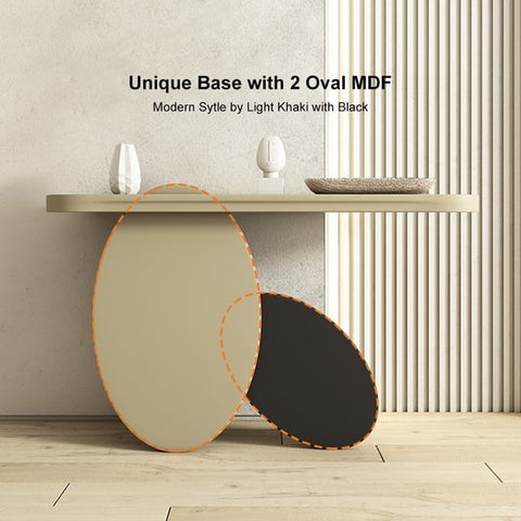 Modern Console Table Oval Wood Entryway Table with Circle Base Light Khaki