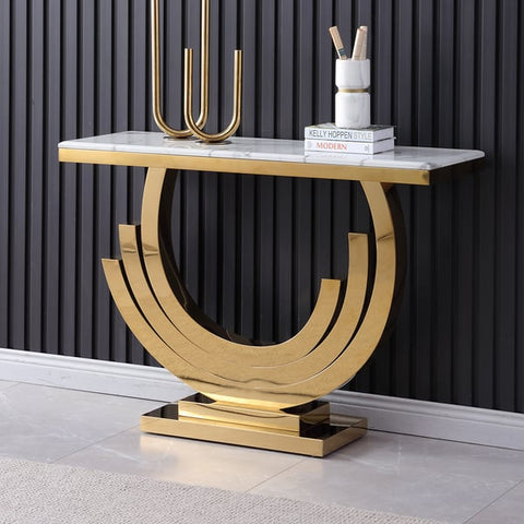 Gold & Black Marble Console Table Narrow Rectangle Entryway Table