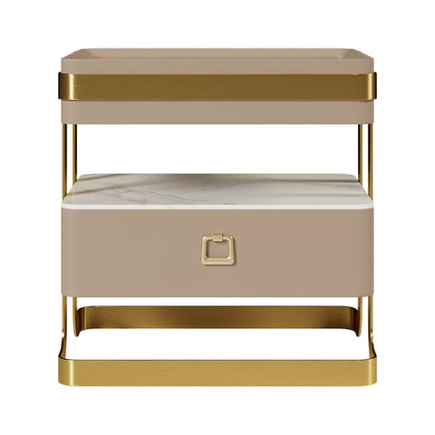 Chic Simplicity: PU Polished Side Table with PVD SS304 Handles