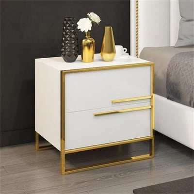 Contemporary Elegance: PU Polished Side Table with PVD SS304 Handles