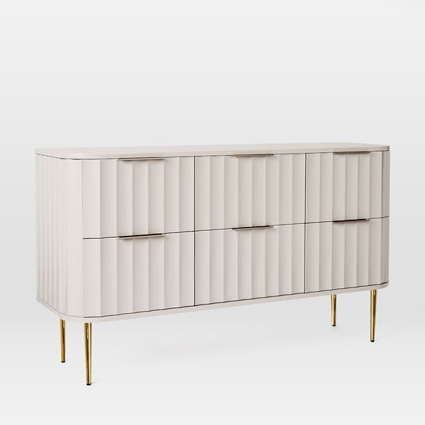 Modern 6-Drawer White Bedroom Dresser for Storage in Gold