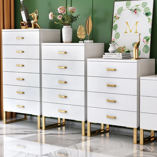 Modern White Wooden Chest with 6-Drawer Gold Legs in Large