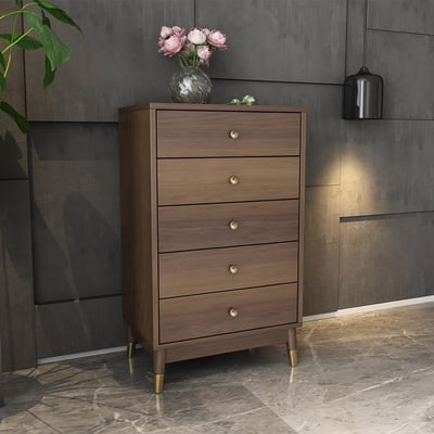 Ultic Contemporary Chest Cabinet with 5 Drawers of Manufactured Wood in Walnut