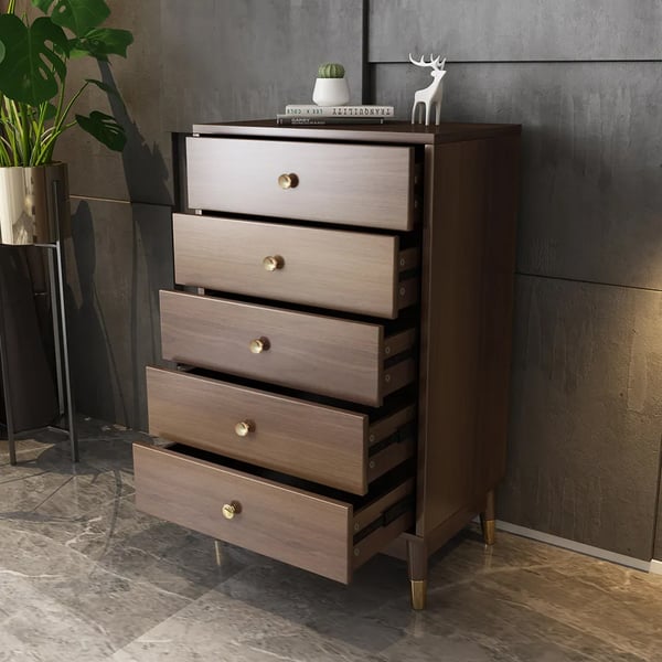 Ultic Contemporary Chest Cabinet with 5 Drawers of Manufactured Wood in Walnut