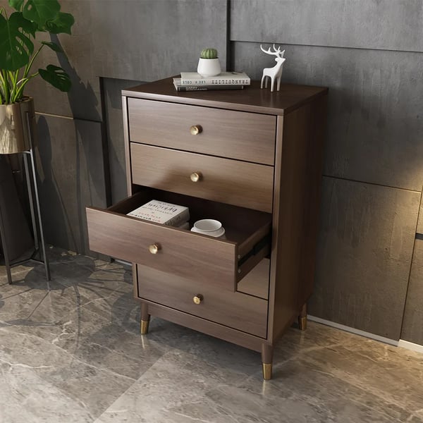 Ultic Contemporary Chest Cabinet with 5 Drawers of Manufactured Wood in Walnut