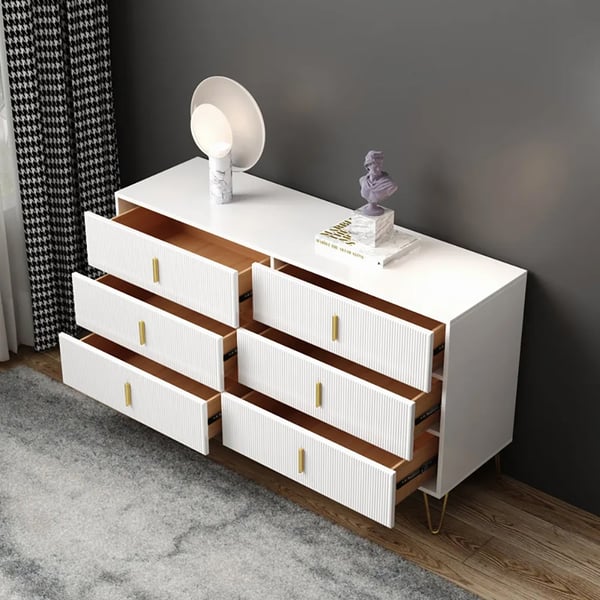 White Dresser with 6-Drawers Modern Buffet Cabinet with Storage