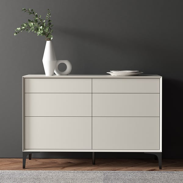 Minimalist Off White Dresser Accent 6-Drawer Cabinet