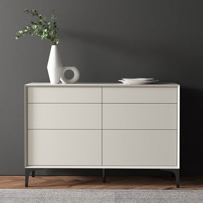 Minimalist Off White Dresser Accent 6-Drawer Cabinet