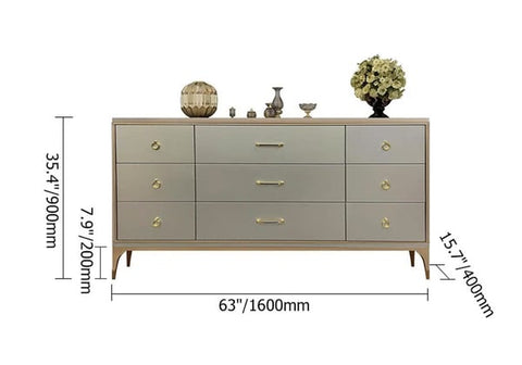Contemporary 9-Drawer Champagne Bedroom Dresser for Storage in Gold
