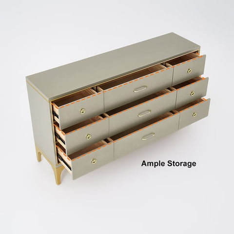 Contemporary 9-Drawer Champagne Bedroom Dresser for Storage in Gold