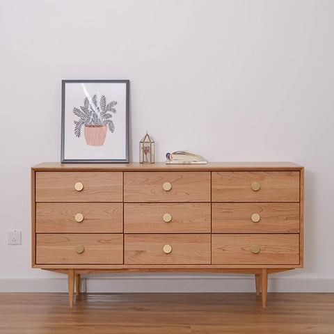 Rustic Bedroom Dresser with 9 Drawers Wooden Chest of Drawers with Gold Knobs