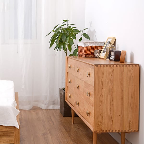 Rustic Bedroom Dresser with 9 Drawers Wooden Chest of Drawers with Gold Knobs