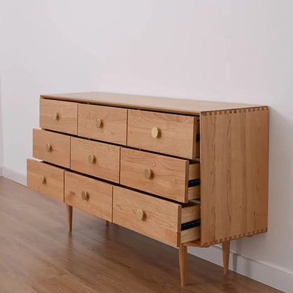 Rustic Bedroom Dresser with 9 Drawers Wooden Chest of Drawers with Gold Knobs