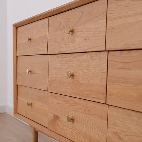 Rustic Bedroom Dresser with 9 Drawers Wooden Chest of Drawers with Gold Knobs