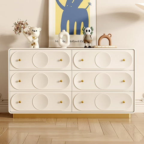 Art Deco White & Gold 6 Drawer Dresser Chest with Storage Cabinet
