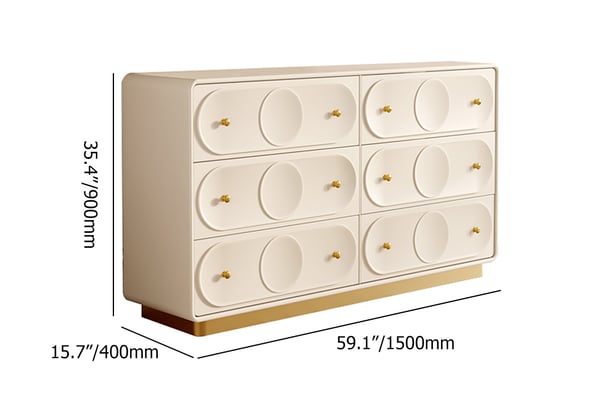 Art Deco White & Gold 6 Drawer Dresser Chest with Storage Cabinet