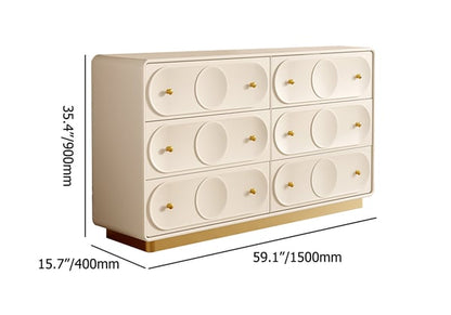 Art Deco White & Gold 6 Drawer Dresser Chest with Storage Cabinet