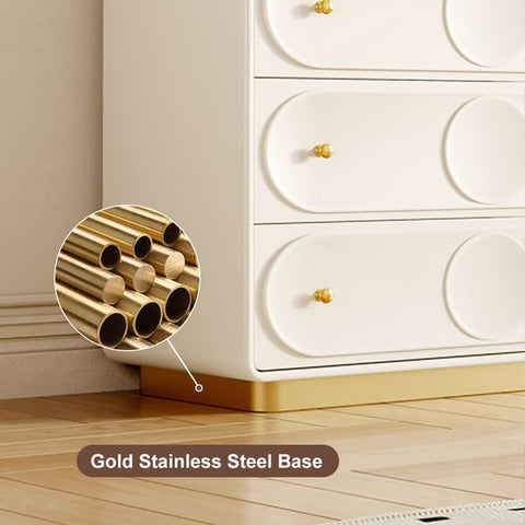 Art Deco White & Gold 6 Drawer Dresser Chest with Storage Cabinet