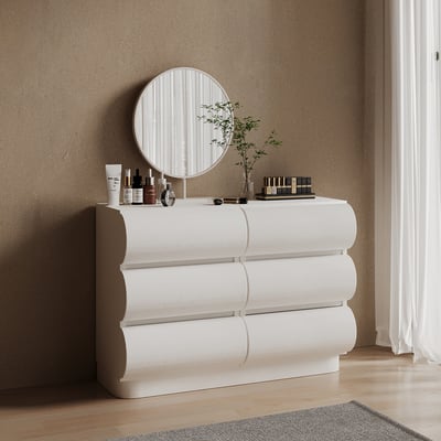 Humply Modern White Leather 6-drawer dresser Chest with Storage Cabinet