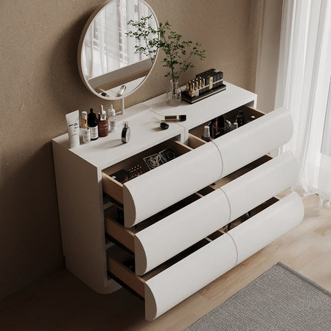 Humply Modern White Leather 6-drawer dresser Chest with Storage Cabinet