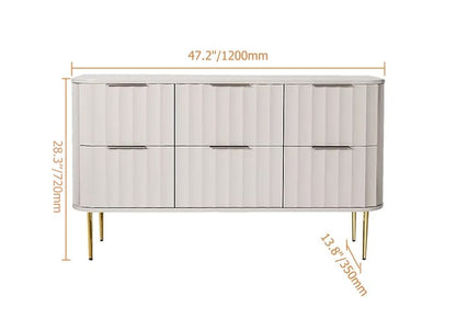 Modern 6-Drawer White Bedroom Dresser for Storage in Gold