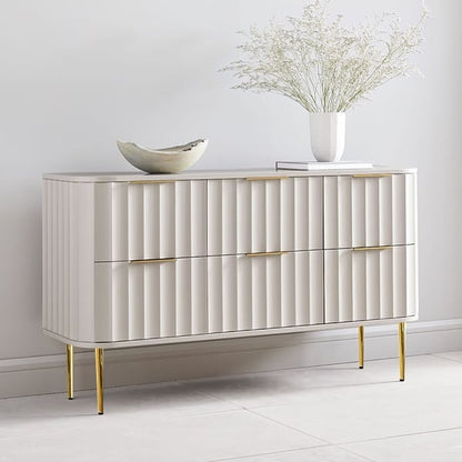 Modern 6-Drawer White Bedroom Dresser for Storage in Gold