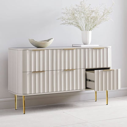 Modern 6-Drawer White Bedroom Dresser for Storage in Gold