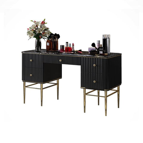 Bline Black Makeup Vanity Table Marble Dressing Table with Drawers Gold Stainless Steel