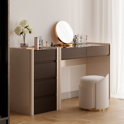 Modern Walnut Makeup Vanity with Light Dressing Table with Jewelry Storage & Cabinet