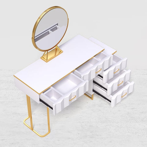 Modern White Extendable Makeup Vanity 5 Drawers Dressing Table Set with Stool and Mirror