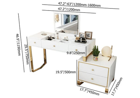 White 2-in-1 Makeup Vanity with Flip Top Mirror & 4 Drawers Modern Writing Table