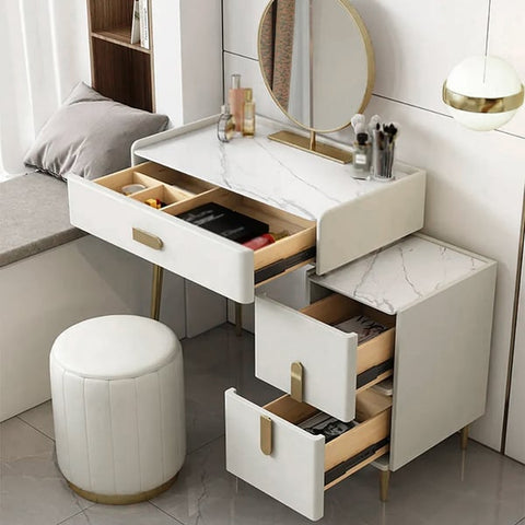 narrow Modern Off-white Makeup Vanity Table with Mirror & Side Table