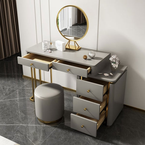 Makeup Vanity Set with Drawers Retractable Dressing Table Stool & Mirror Included
