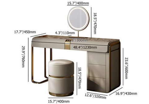 Modern Gray Makeup Vanity Set with Side Cabinet Dressing Table with Mirror & Stool