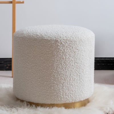 Modern White Round Lamb Wool Vanity Stool Makeup Stool