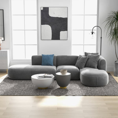 136'' L-Shaped Sectional Corner Modern Modular Sofa with Pillows in Gray