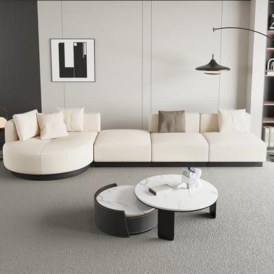 146.9'' L-Shaped Sectional Corner Modern Modular Sofa in Beige with Pillows & Black Legs
